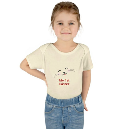 Personalized Baby Bodysuit – 'My 1st Easter' Cute Bunny Face Infant Onesie - Hands & Toes