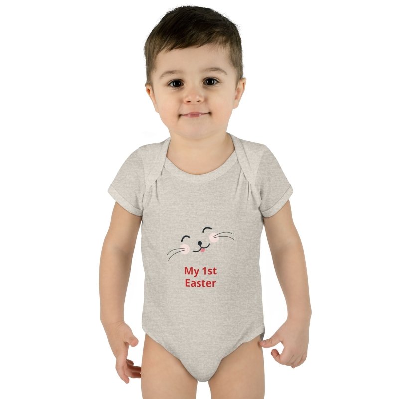 Personalized Baby Bodysuit – 'My 1st Easter' Cute Bunny Face Infant Onesie - Hands & Toes