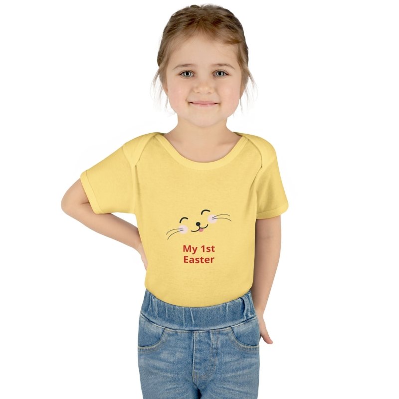 Personalized Baby Bodysuit – 'My 1st Easter' Cute Bunny Face Infant Onesie - Hands & Toes