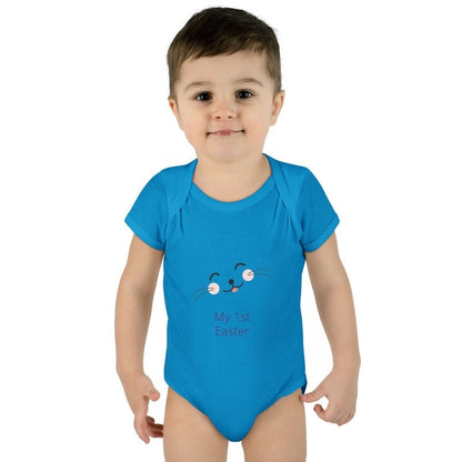 Personalized Baby Bodysuit – 'My 1st Easter' Cute Bunny Face Infant Onesie - Hands & Toes