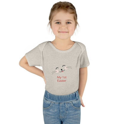 Personalized Baby Bodysuit – 'My 1st Easter' Cute Bunny Face Infant Onesie - Hands & Toes