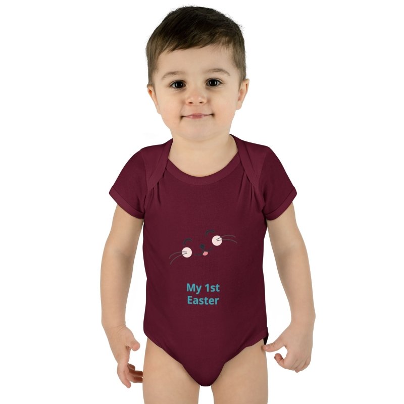 Personalized Baby Bodysuit – 'My 1st Easter' Cute Bunny Face Infant Onesie - Hands & Toes