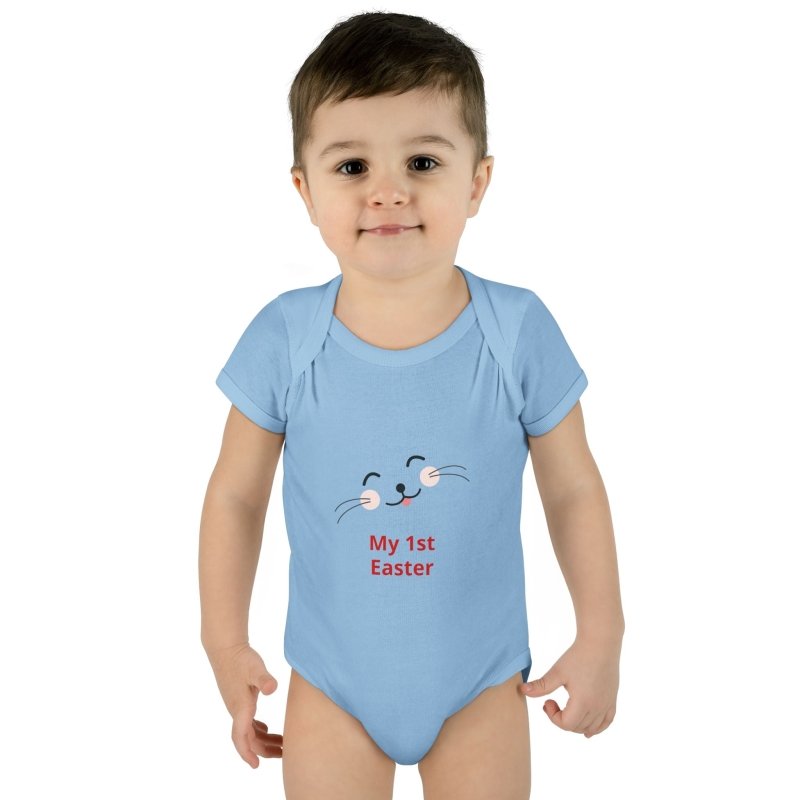 Personalized Baby Bodysuit – 'My 1st Easter' Cute Bunny Face Infant Onesie - Hands & Toes