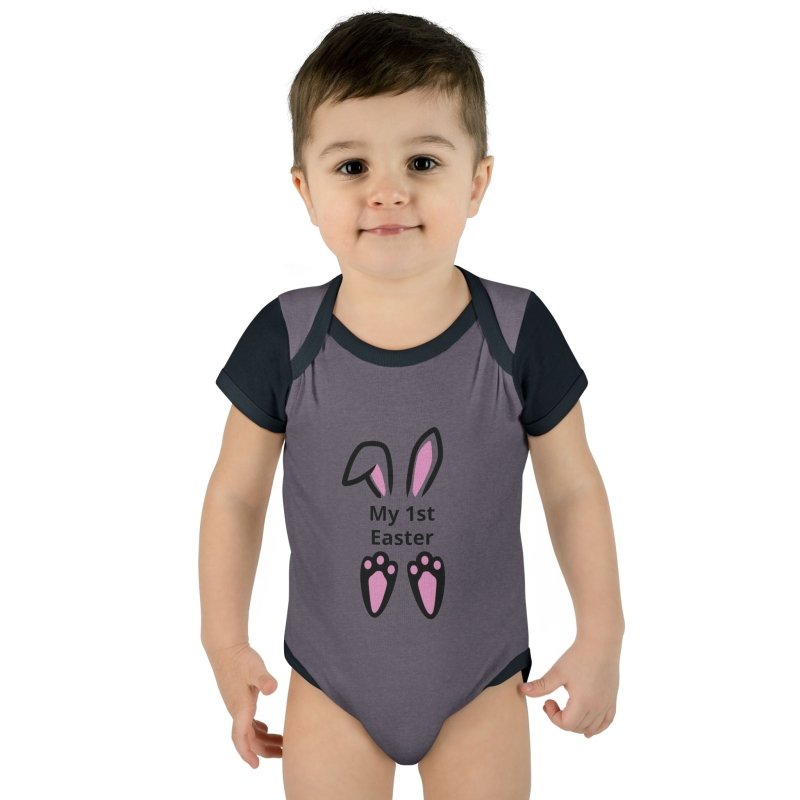 Personalized Baby Bodysuit – 'My 1st Easter' Cute Bunny Face Infant Onesie - Hands & Toes