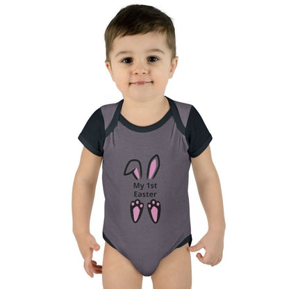 Personalized Baby Bodysuit – 'My 1st Easter' Cute Bunny Face Infant Onesie - Hands & Toes