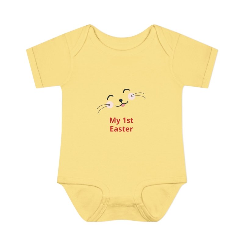 Personalized Baby Bodysuit – 'My 1st Easter' Cute Bunny Face Infant Onesie - Hands & Toes