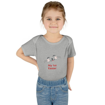 Personalized Baby Bodysuit – 'My 1st Easter' Cute Bunny Face Infant Onesie - Hands & Toes