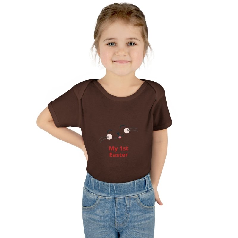 Personalized Baby Bodysuit – 'My 1st Easter' Cute Bunny Face Infant Onesie - Hands & Toes