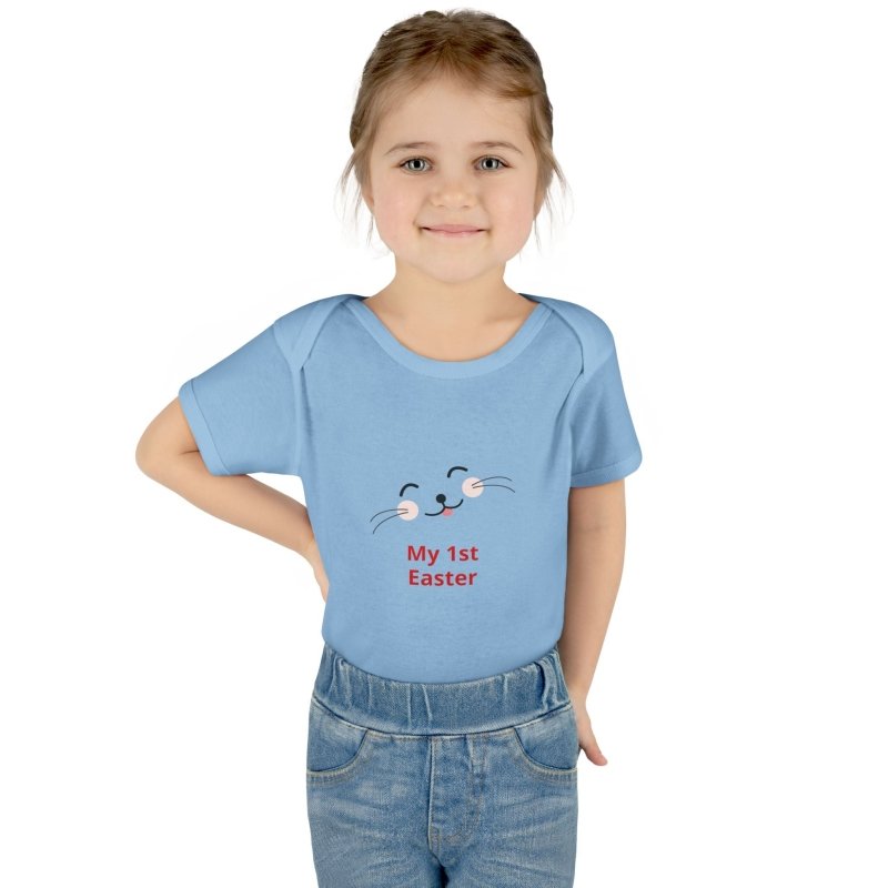 Personalized Baby Bodysuit – 'My 1st Easter' Cute Bunny Face Infant Onesie - Hands & Toes