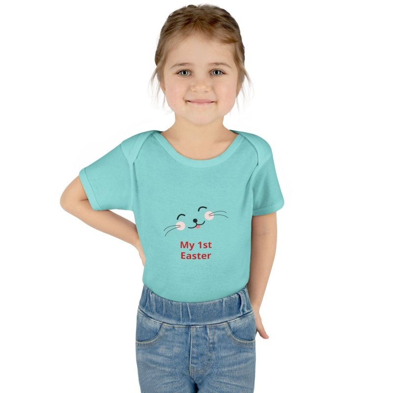Personalized Baby Bodysuit – 'My 1st Easter' Cute Bunny Face Infant Onesie - Hands & Toes
