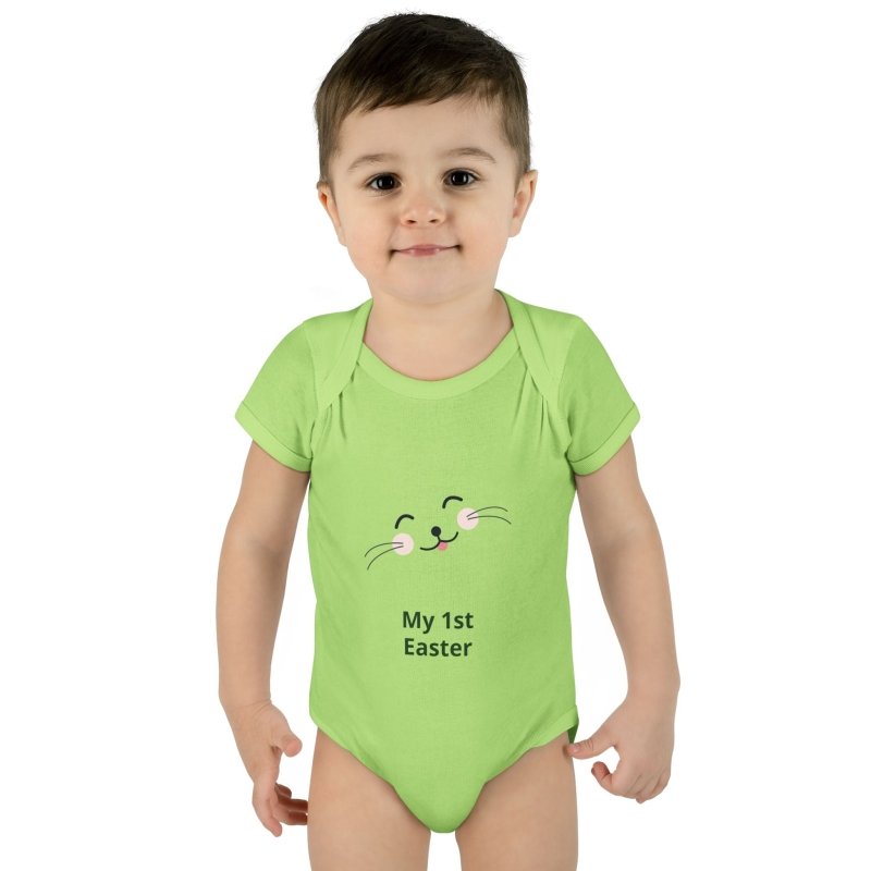Personalized Baby Bodysuit – 'My 1st Easter' Cute Bunny Face Infant Onesie - Hands & Toes