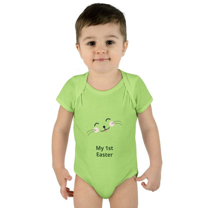 Personalized Baby Bodysuit – 'My 1st Easter' Cute Bunny Face Infant Onesie - Hands & Toes