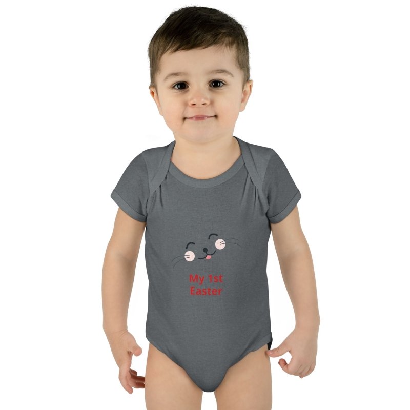 Personalized Baby Bodysuit – 'My 1st Easter' Cute Bunny Face Infant Onesie - Hands & Toes