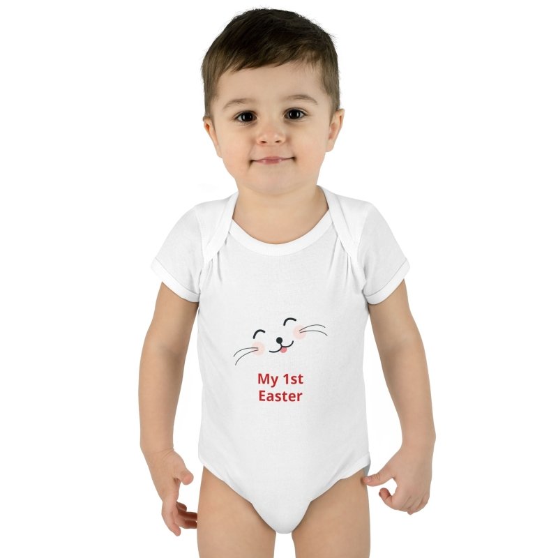 Personalized Baby Bodysuit – 'My 1st Easter' Cute Bunny Face Infant Onesie - Hands & Toes