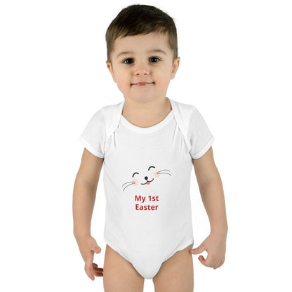 Personalized Baby Bodysuit – 'My 1st Easter' Cute Bunny Face Infant Onesie - Hands & Toes