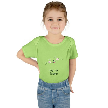 Personalized Baby Bodysuit – 'My 1st Easter' Cute Bunny Face Infant Onesie - Hands & Toes