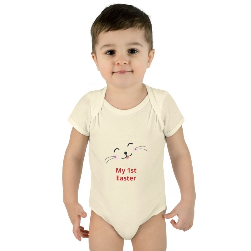 Personalized Baby Bodysuit – 'My 1st Easter' Cute Bunny Face Infant Onesie - Hands & Toes