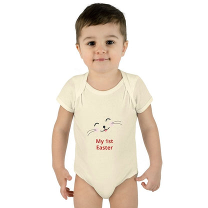 Personalized Baby Bodysuit – 'My 1st Easter' Cute Bunny Face Infant Onesie - Hands & Toes