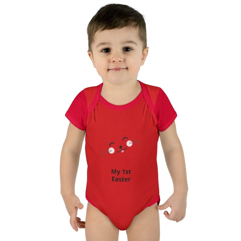 Personalized Baby Bodysuit – 'My 1st Easter' Cute Bunny Face Infant Onesie - Hands & Toes
