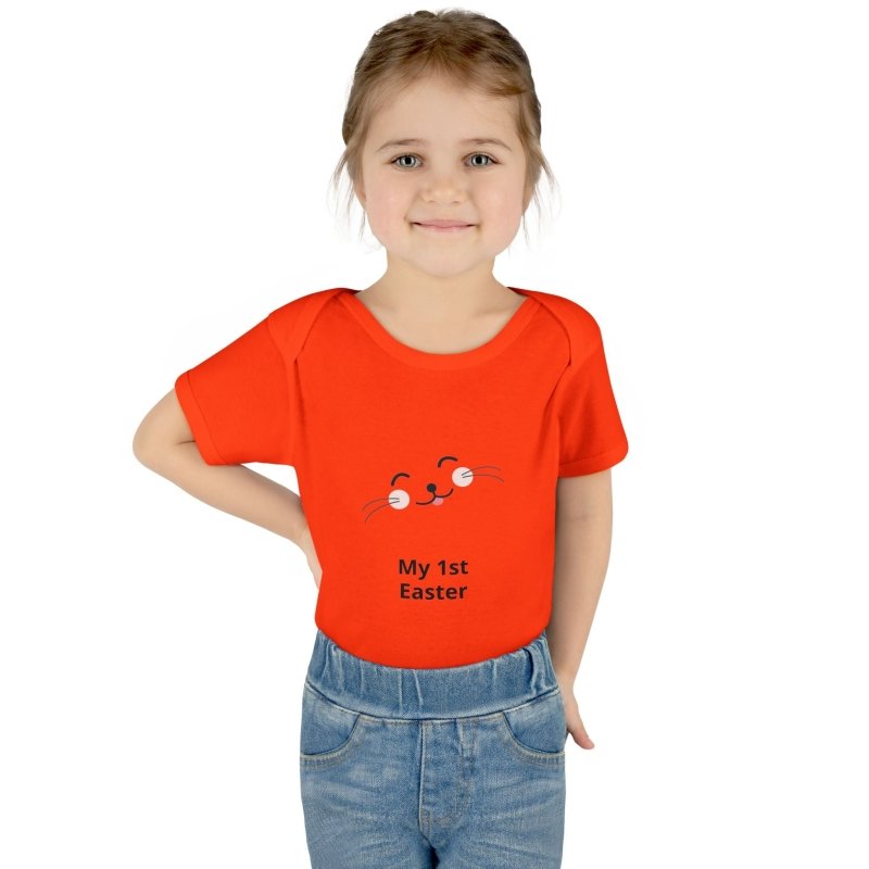 Personalized Baby Bodysuit – 'My 1st Easter' Cute Bunny Face Infant Onesie - Hands & Toes