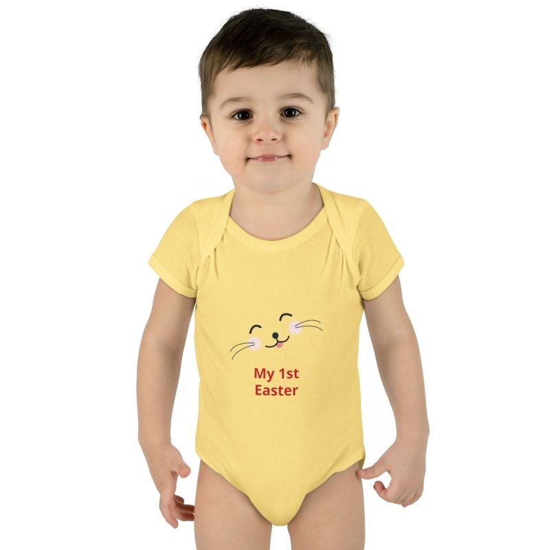 Personalized Baby Bodysuit – 'My 1st Easter' Cute Bunny Face Infant Onesie - Hands & Toes