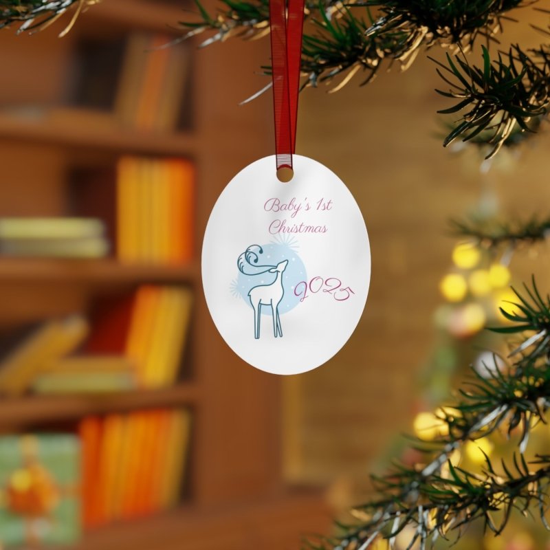 Personalized First Years Reindeer Metal Ornament