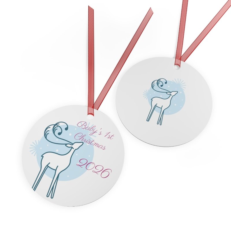 Personalized First Years Reindeer Metal Ornament