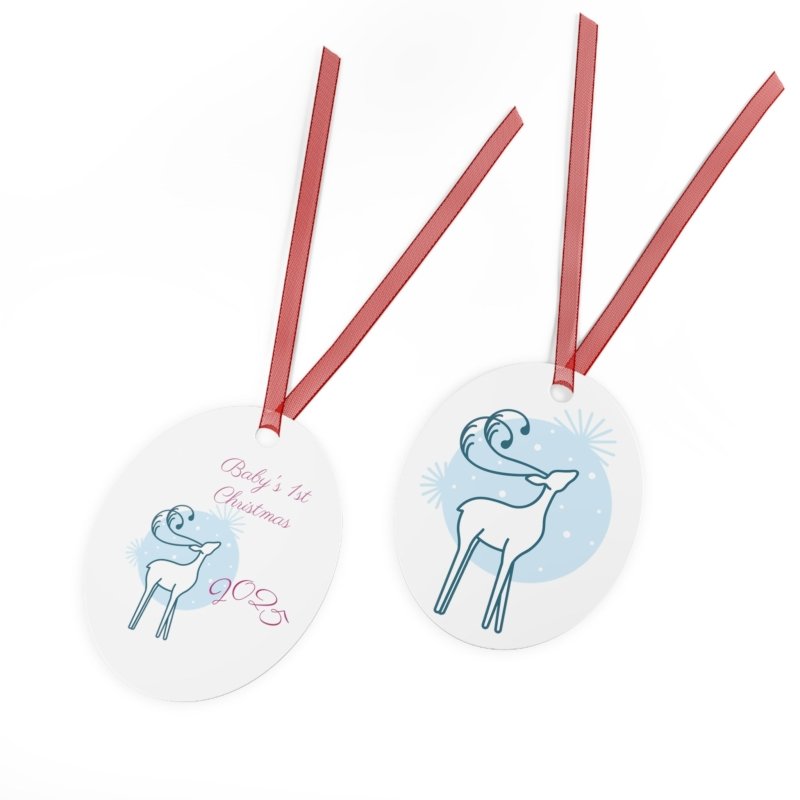 Personalized First Years Reindeer Metal Ornament
