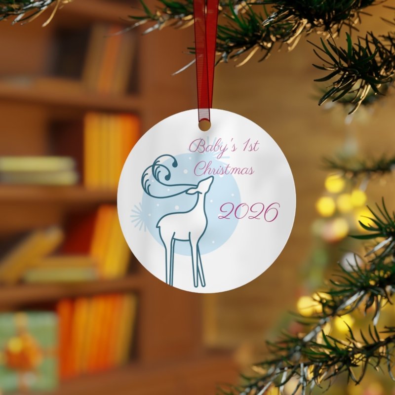 Personalized First Years Reindeer Metal Ornament