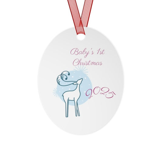 Personalized First Years Reindeer Metal Ornament