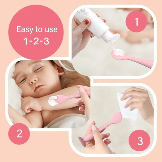 Soft Silicone Diaper Cream Spatula Portable Handheld Scraping Spoon with Suction Base for Gentle Baby Skin Care - Hands & Toes