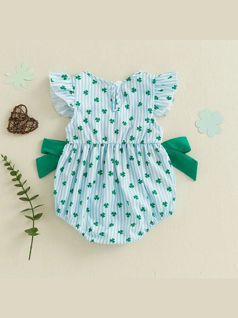 St Patrick's Day Baby Girl Outfit Infant Plaid Bubble Romper Shamrock Embroidery Irish Day Spring Clothes - Hands & Toes