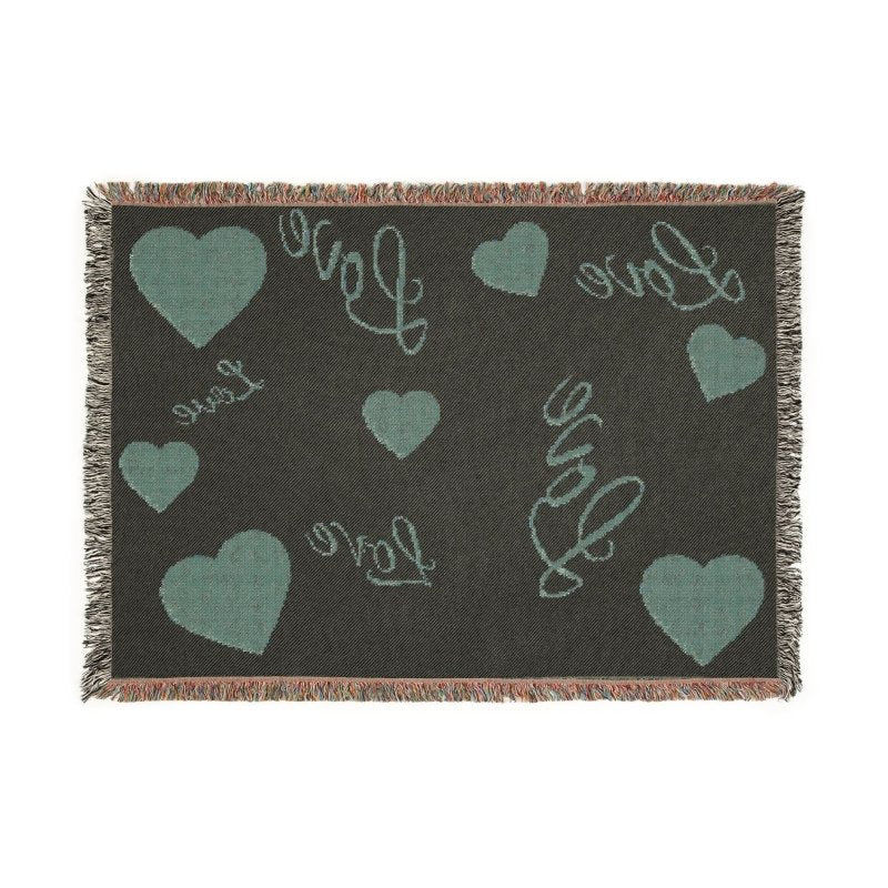 Woven Blanket - 'Love' Heart Pattern Throw Blanket, Cozy Romantic Home Decor Gift - Hands & Toes