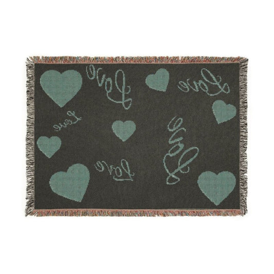 Woven Blanket - 'Love' Heart Pattern Throw Blanket, Cozy Romantic Home Decor Gift - Hands & Toes