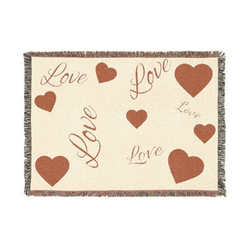 Woven Blanket - 'Love' Heart Pattern Throw Blanket, Cozy Romantic Home Decor Gift - Hands & Toes