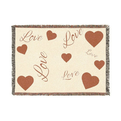 Woven Blanket - 'Love' Heart Pattern Throw Blanket, Cozy Romantic Home Decor Gift - Hands & Toes