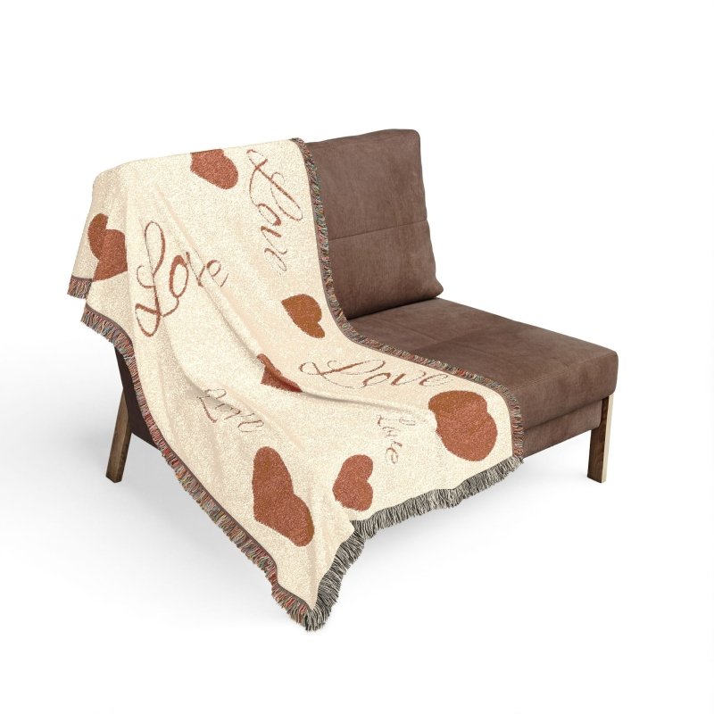 Woven Blanket - 'Love' Heart Pattern Throw Blanket, Cozy Romantic Home Decor Gift - Hands & Toes
