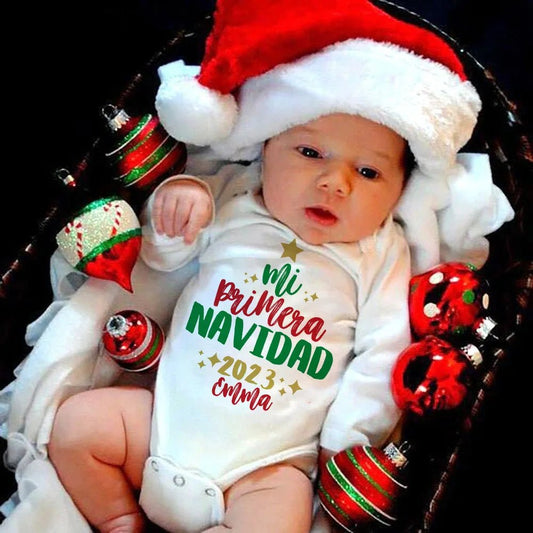 My First Christmas Spanish Print Newborn Baby Long Sleeve